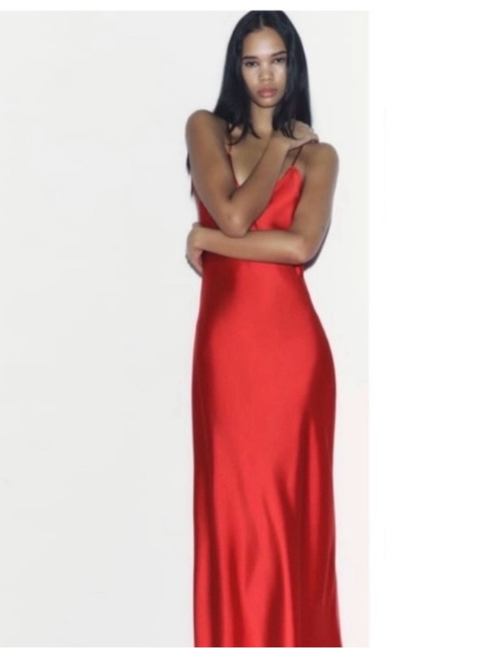 Zara satin maxi slip dress Red Sz M, New with Tags!